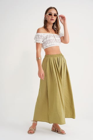 High Waist Maxi Skirt with Drawstring Waist