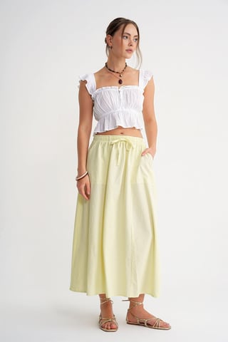 High-Waisted Poplin Skirt with Drawstring Detail