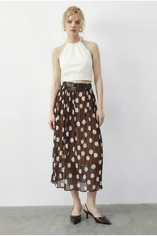 High Waist Polka Dot Maxi Skirt with Belt