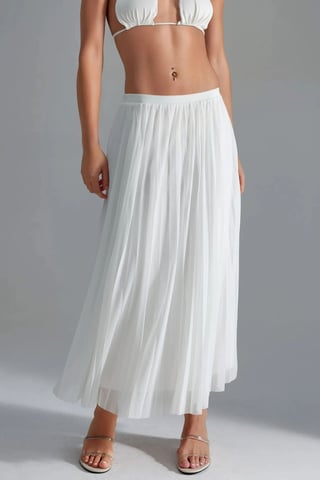 Mid Waist Tulle Maxi Skirt