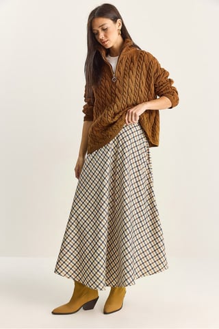 Plaid Patterned High Waist Maxi Skirt