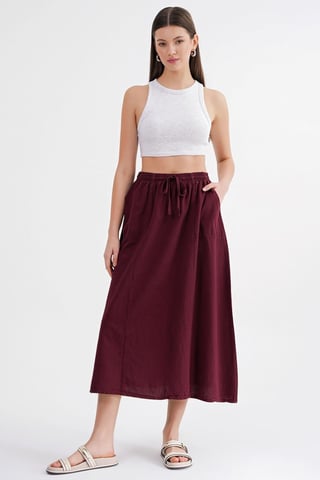 High-Waisted Poplin Skirt with Drawstring Detail