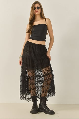 High Waist Flowering Maxi Skirt with Ruffle Detail