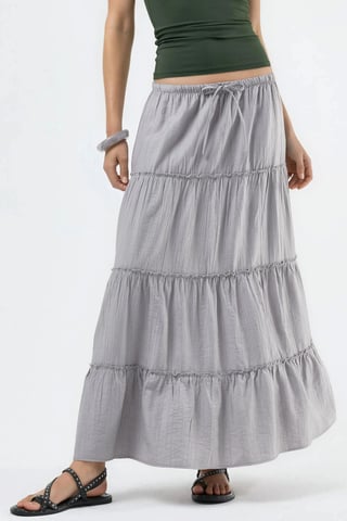 High Waist Textured A-Line Maxi Skirt