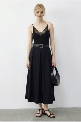 High Waist Midi Skirt with Belt