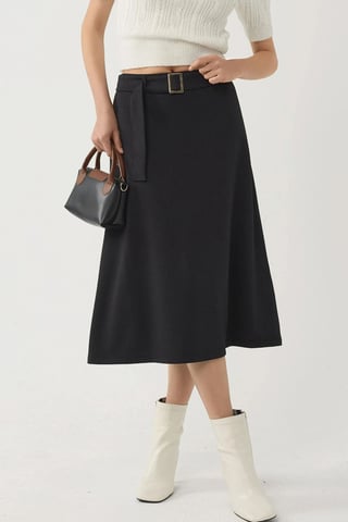 High Waist Midi Skirt with Arched Detail