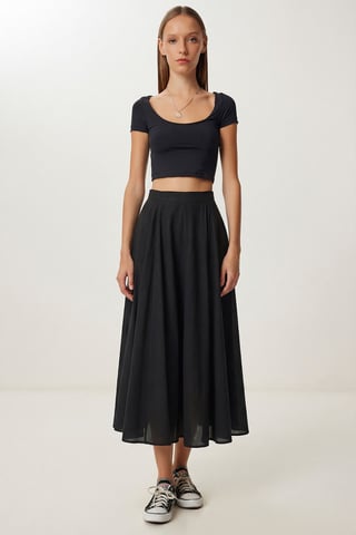 High Waist A-Line Midi Skirt