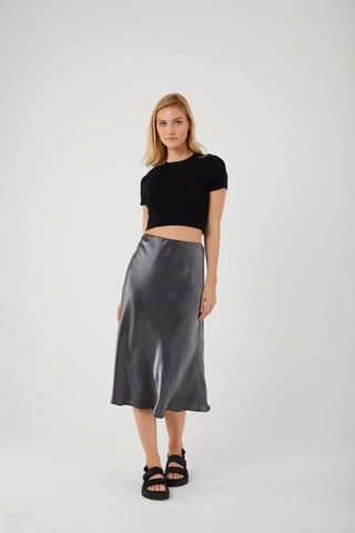 Satin Midi Skirt with Elastic Waist