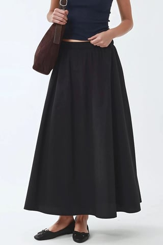 Elastic Waist Midi Skirt with Pockets