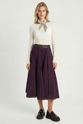 High Waist A-Line Midi Skirt