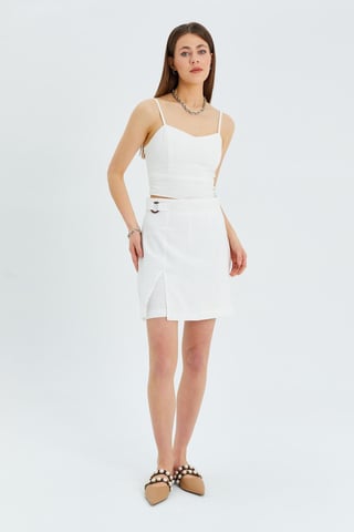 Belted High-Waist Wrap Front Shorts with Slit Detail