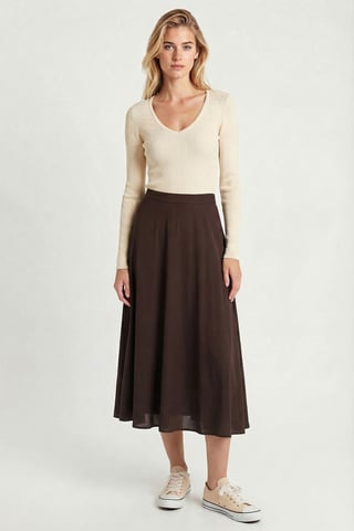 High Waist A-Line Midi Skirt