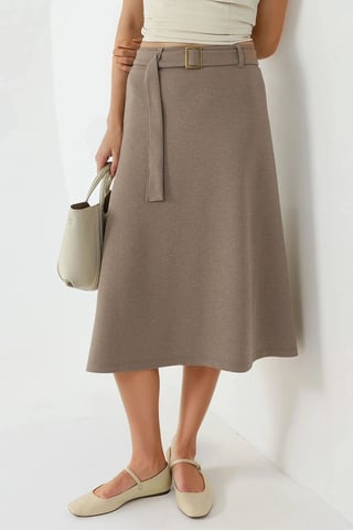 High Waist Midi Skirt with Arched Detail