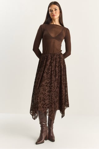 High Waist Asymmetric Midi Skirt