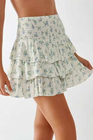Floral Mini Skirt with Elastic Waist