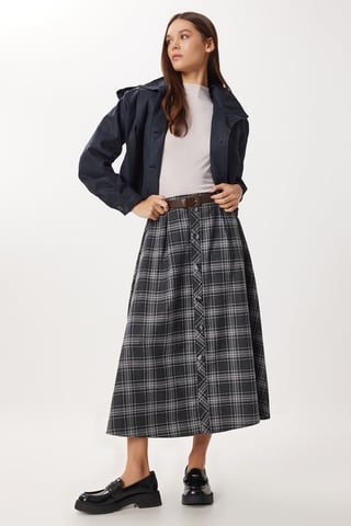 High Waist Midi Skirt with Button Closure
