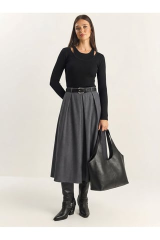 High Waist Midi Skirt with Belt