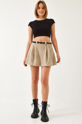 Textured A-Form Mini Skirt with Zipper