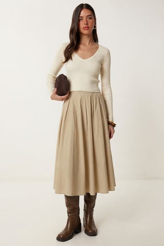 High Waist A-Line Midi Skirt