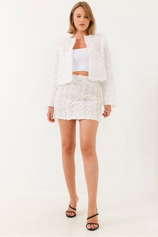 Lace Textured Mini Skirt with Flower Pattern
