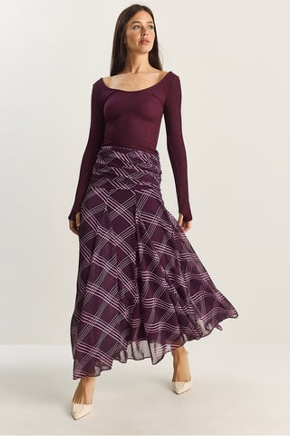 High Waist Ethnic Print Midi Skirt