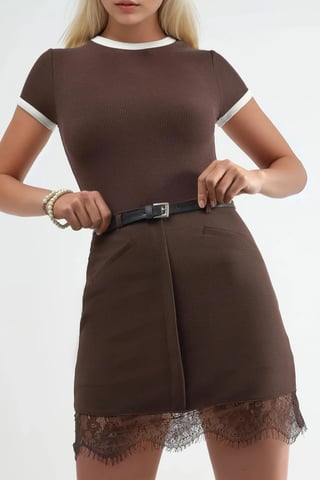 High Waist Mini Lace Detail Skirt
