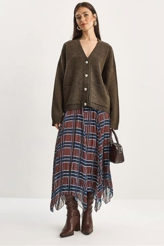 Lined Checkered Midi Skirt