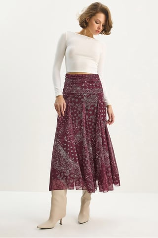 High Waist Ethnic Print Midi Skirt