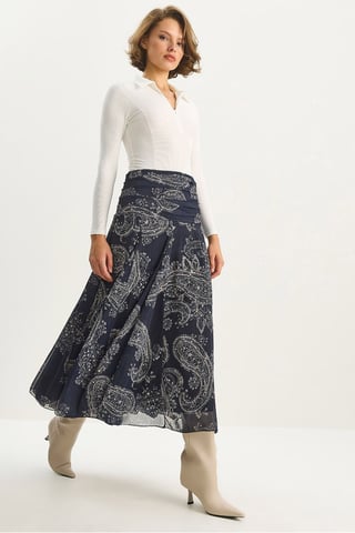 High Waist Ethnic Print Midi Skirt