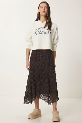 High Waist Lace Midi Skirt