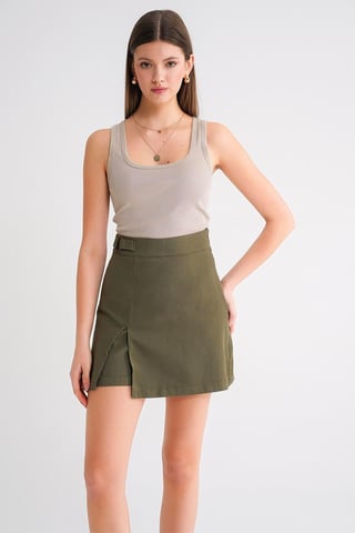 Belted High-Waist Wrap Front Shorts with Slit Detail