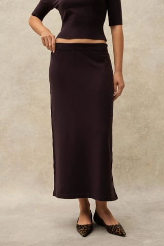Mjuk Texturerad Stickad Midi Kjol