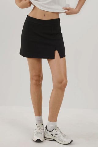 Textured Mini Skorts with Elastic Waist