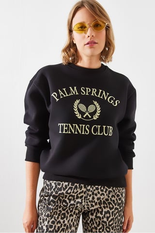 Crew Neck Cotton Sweatshirt with Motto Print