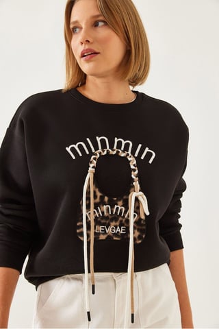 Broderad leopardtryck crew neck sweatshirt