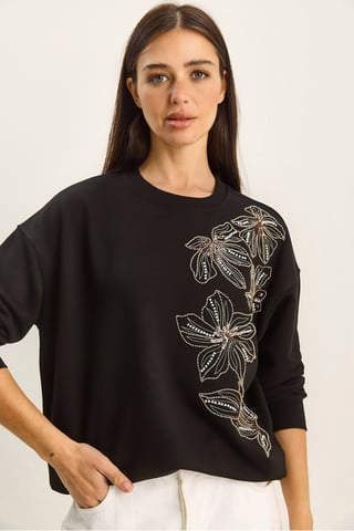 Floral Embellished Crew Neck Relaxed Fit Sweatshirt