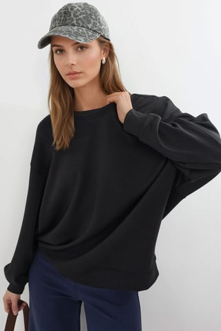 Relaxed Fit Crew Neck Knitted Sweatshirt
