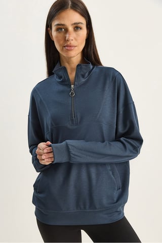 Relaxed Fit Zipper Collar Knitted Sweatshirt