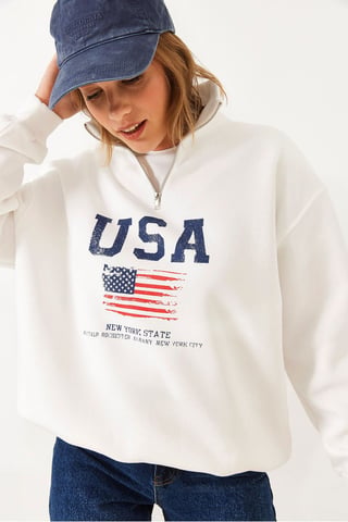 Zip-Up Printed Sweatshirt