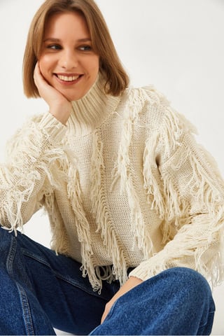 Frilly Turtleneck Cropped Sweater