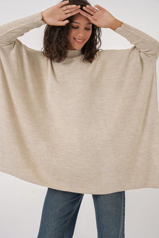 Slit Detailed Half Turtleneck Loose Sweater