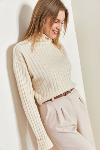 Ribbed Turtleneck Crop Sweater