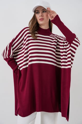 Slit Detailed Half Turtleneck Loose Sweater