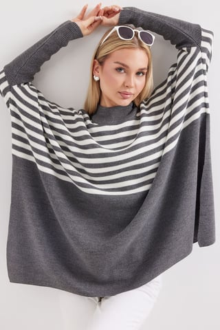 Slit Detailed Half Turtleneck Loose Sweater