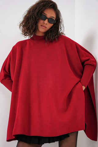 Slit Detailed Half Turtleneck Loose Sweater