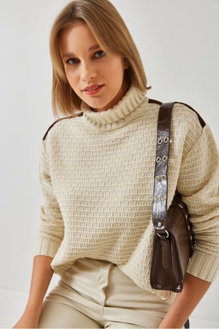 Textured Turtleneck Knit Sweater