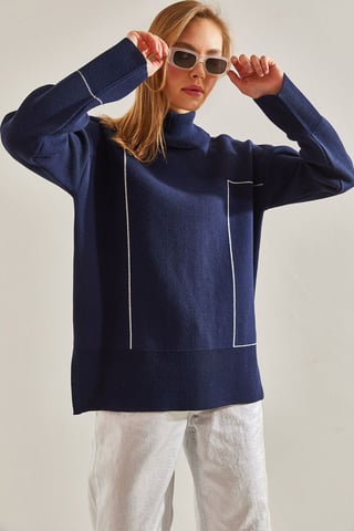 Geometric Pattern Turtleneck Knit Sweater