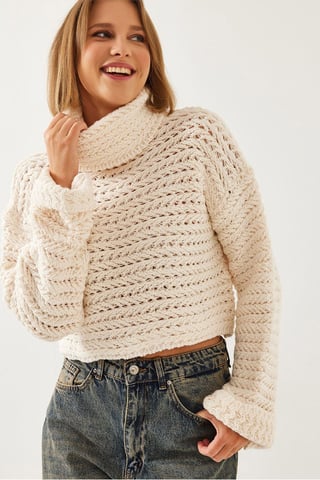 Texturerad turtleneck kort tröja
