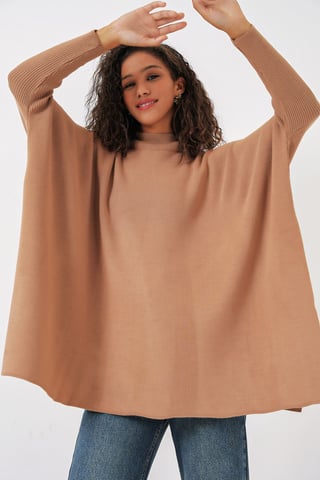 Slit Detailed Half Turtleneck Loose Sweater
