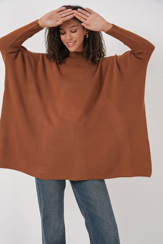 Slit Detailed Half Turtleneck Loose Sweater